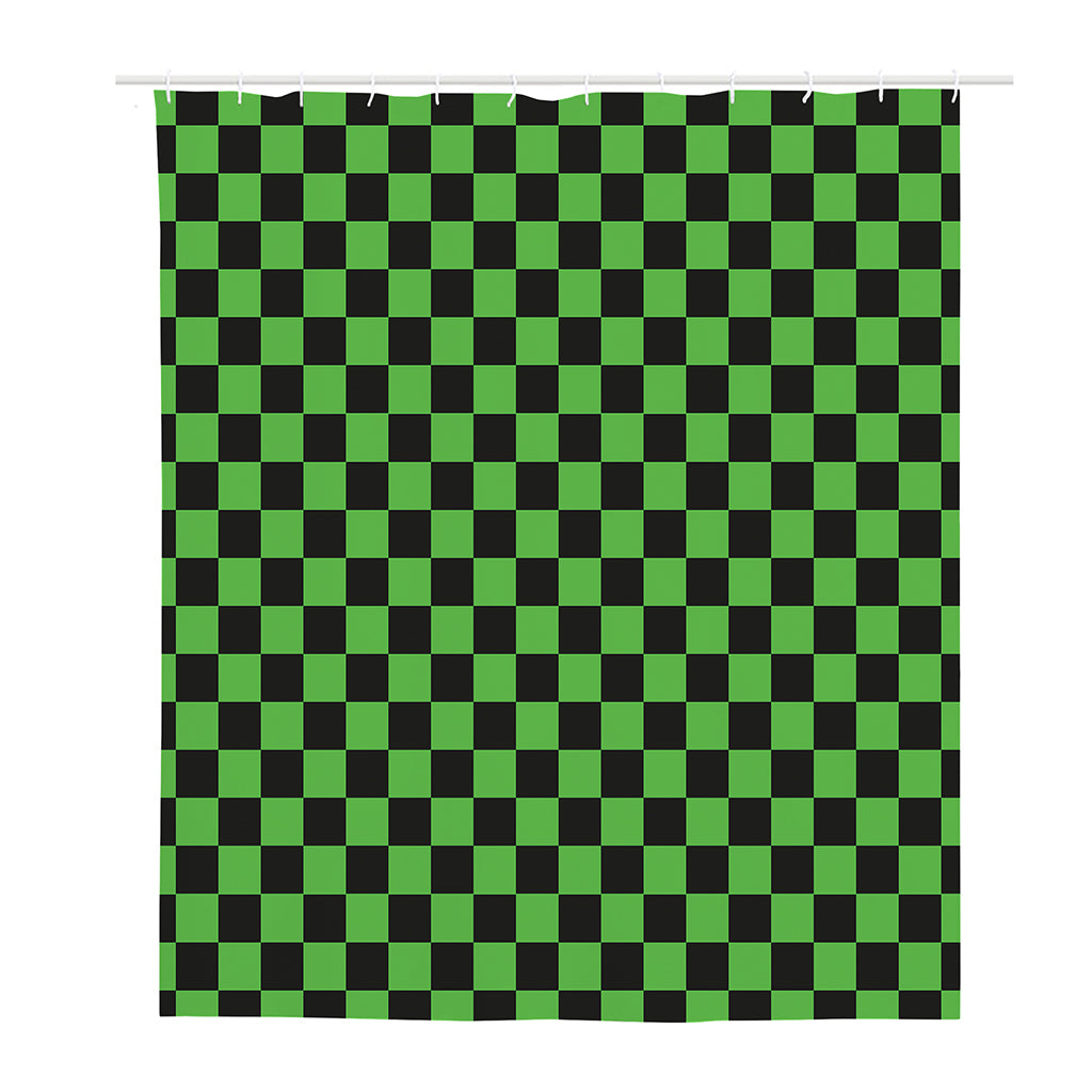 Black And Green Checkered Print Polyester Shower Curtain