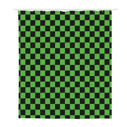 Black And Green Checkered Print Polyester Shower Curtain