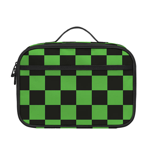 Black And Green Checkered Print Portable Lunch Bag