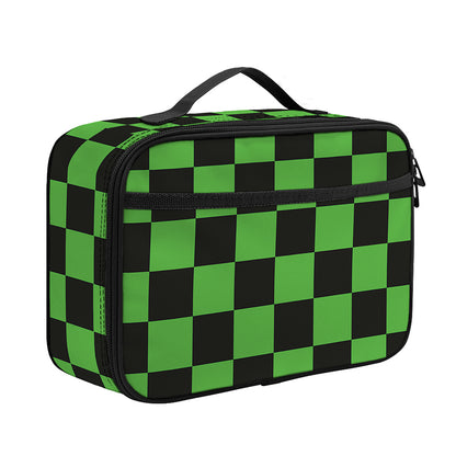 Black And Green Checkered Print Portable Lunch Bag