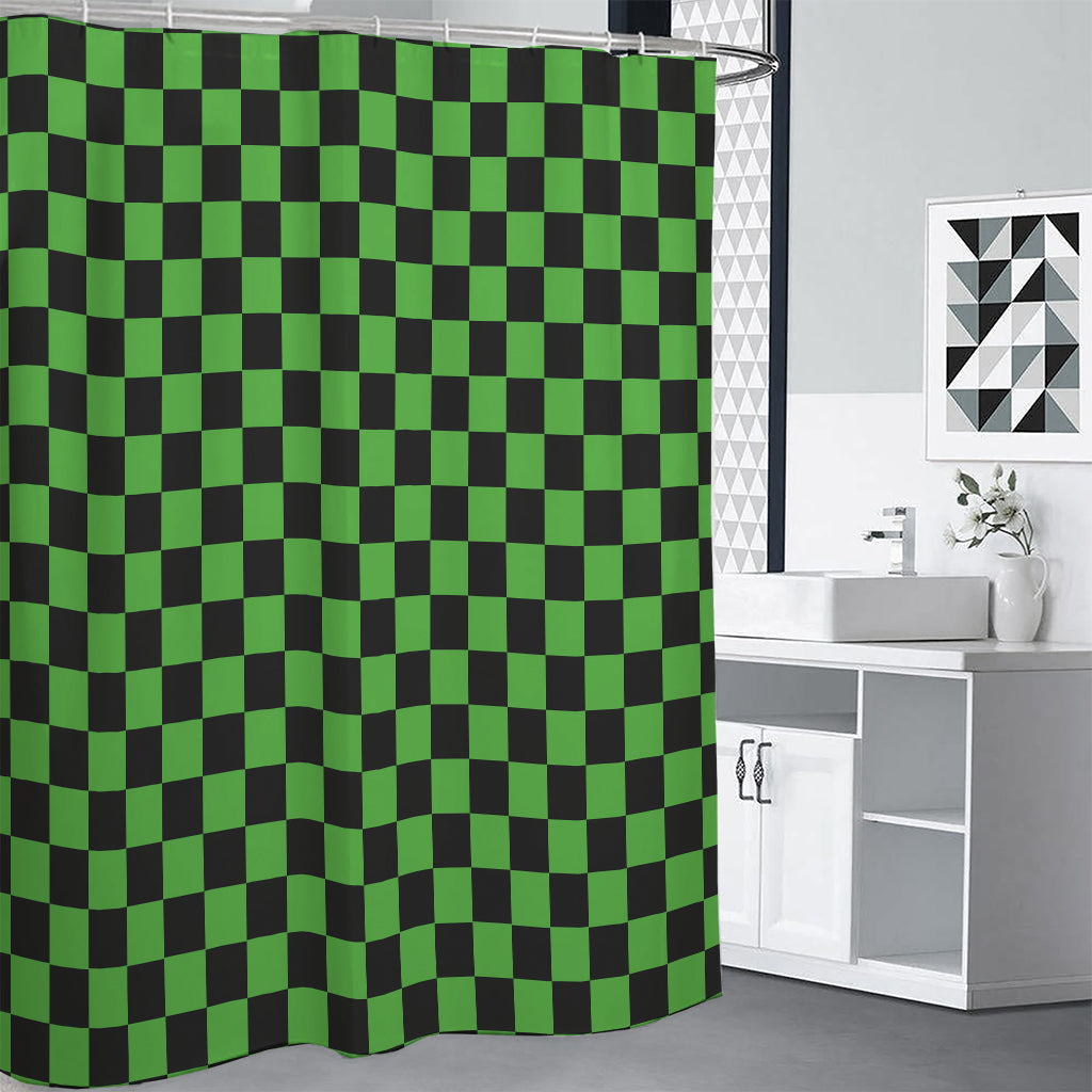Black And Green Checkered Print Premium Shower Curtain