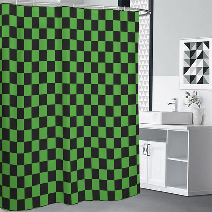 Black And Green Checkered Print Premium Shower Curtain
