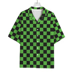 Black And Green Checkered Print Rayon Hawaiian Shirt