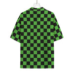 Black And Green Checkered Print Rayon Hawaiian Shirt