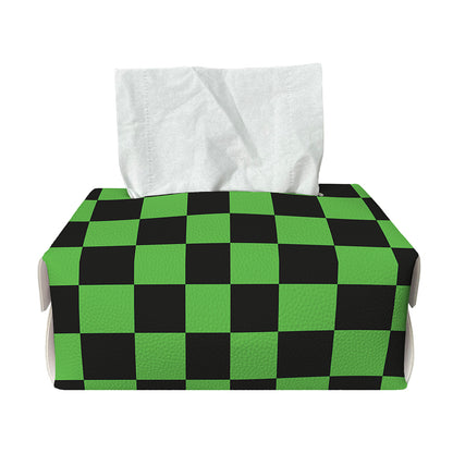 Black And Green Checkered Print Rectangle Tissue Box Cover