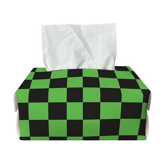 Black And Green Checkered Print Rectangle Tissue Box Cover