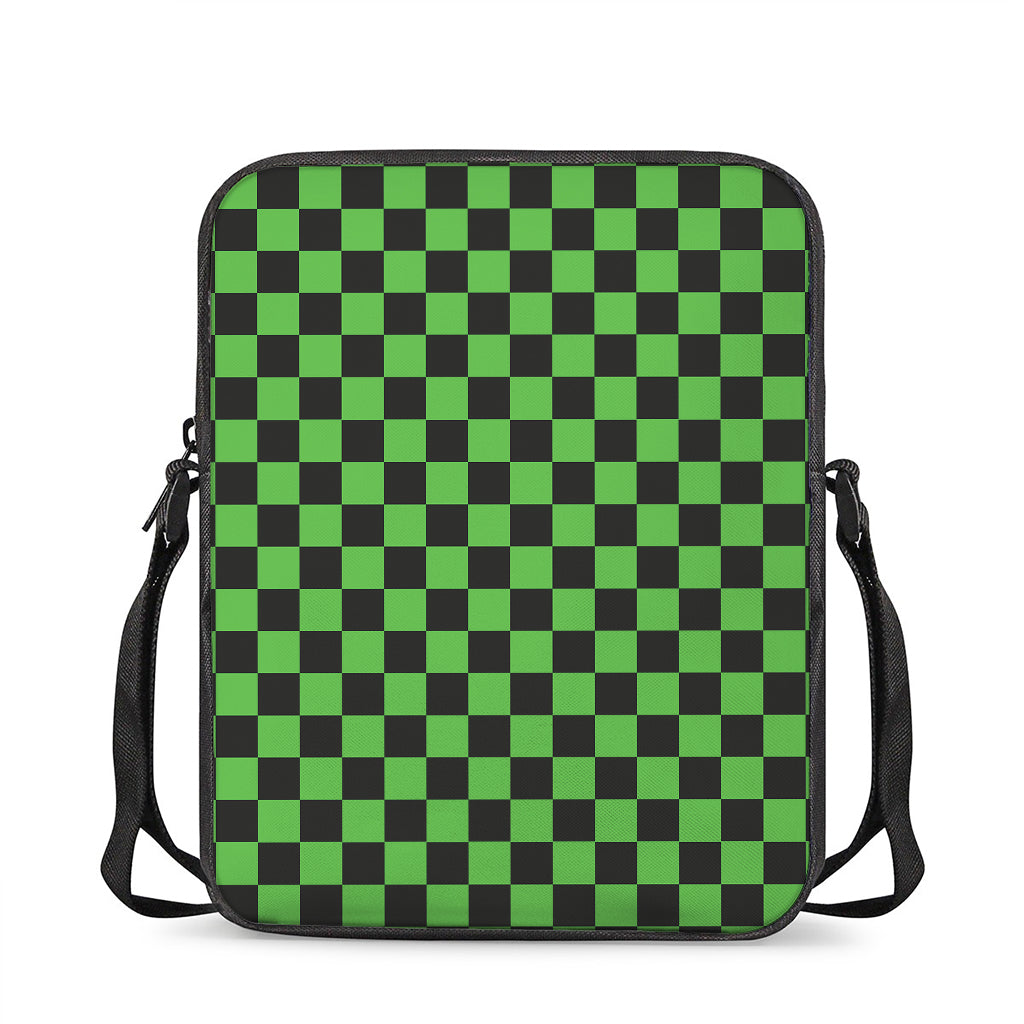 Black And Green Checkered Print Rectangular Crossbody Bag