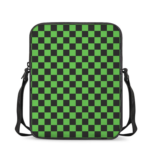 Black And Green Checkered Print Rectangular Crossbody Bag