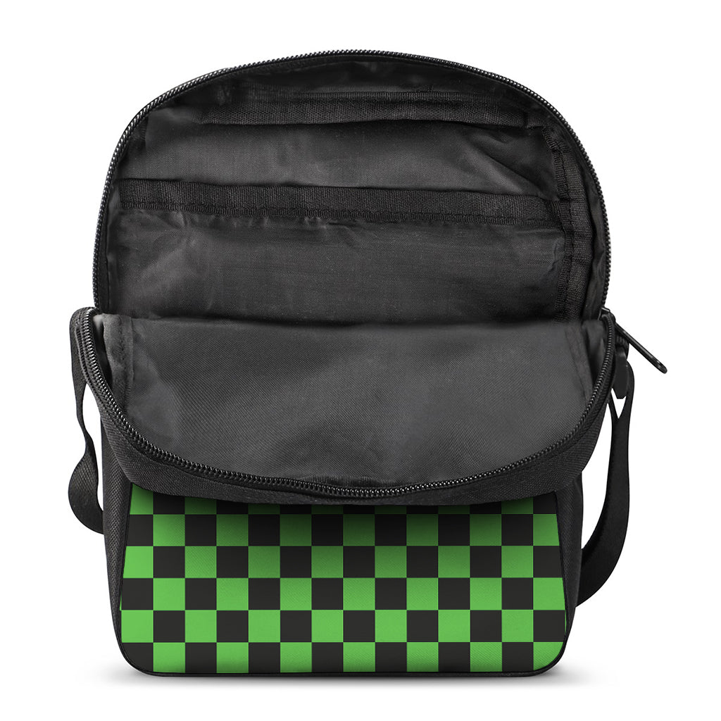 Black And Green Checkered Print Rectangular Crossbody Bag