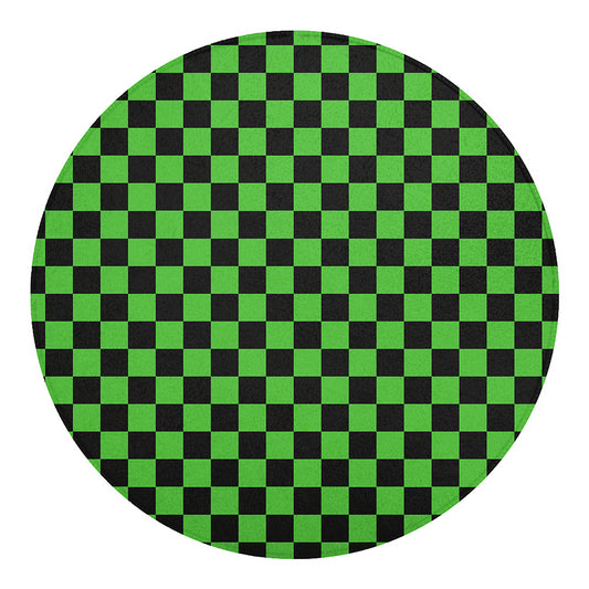 Black And Green Checkered Print Round Blanket