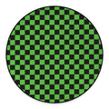 Black And Green Checkered Print Round Floor Mat