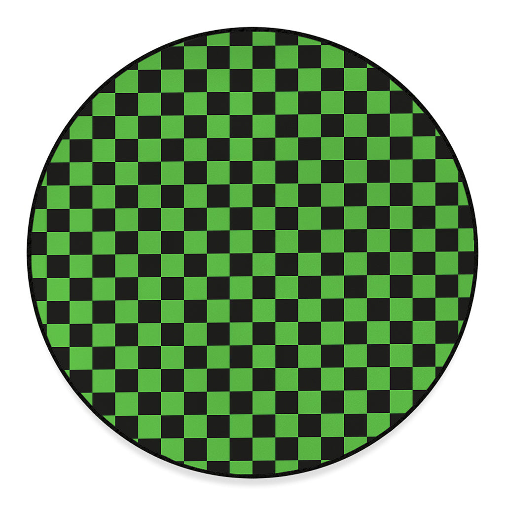 Black And Green Checkered Print Round Floor Mat