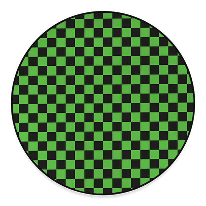 Black And Green Checkered Print Round Floor Mat