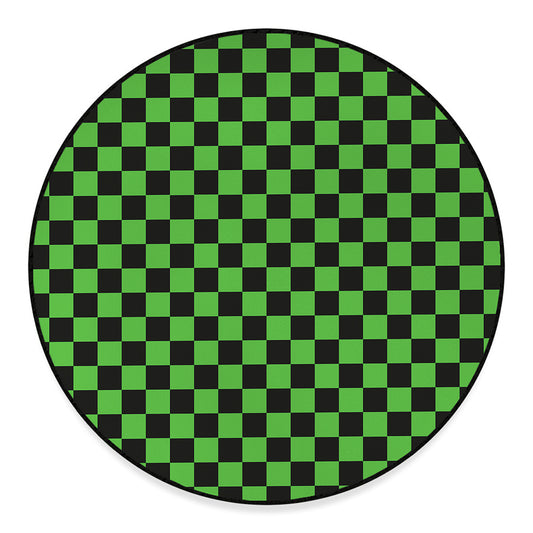 Black And Green Checkered Print Round Floor Mat
