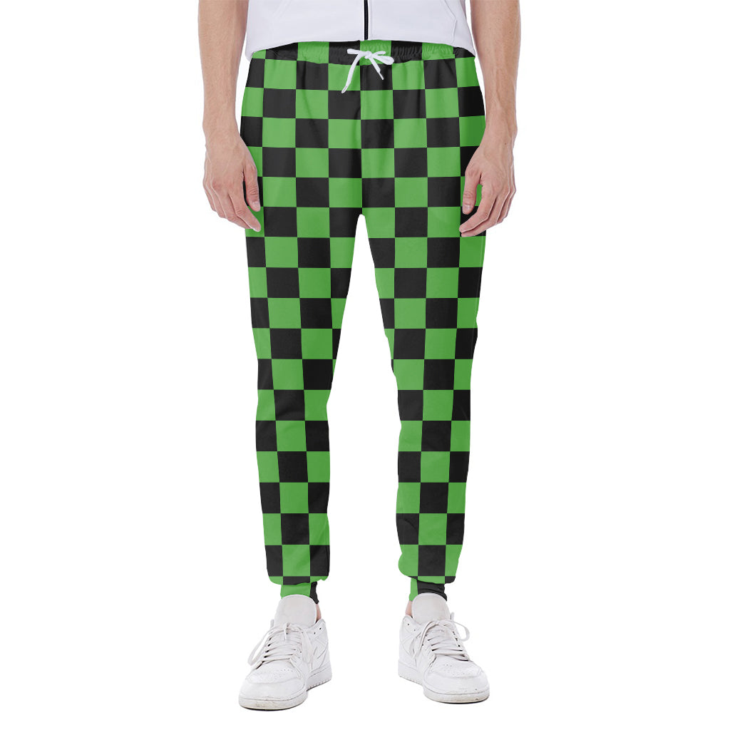 Black And Green Checkered Print Scuba Joggers