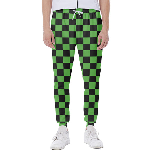 Black And Green Checkered Print Scuba Joggers