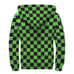 Black And Green Checkered Print Sherpa Lined Zip Up Hoodie