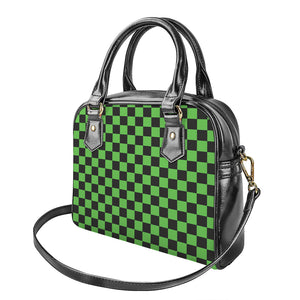 Black And Green Checkered Print Shoulder Handbag