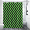Black And Green Checkered Print Shower Curtain