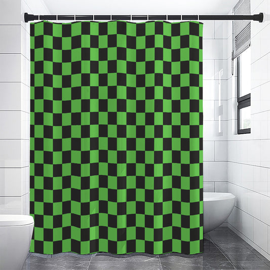 Black And Green Checkered Print Shower Curtain
