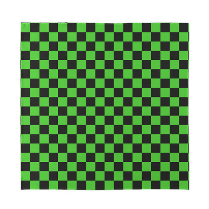 Black And Green Checkered Print Silk Bandana