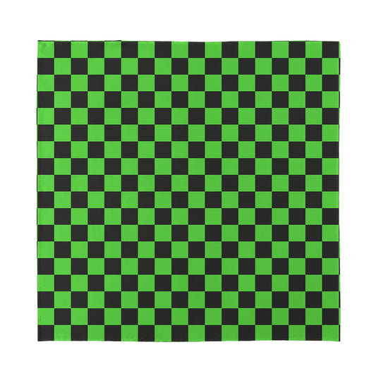 Black And Green Checkered Print Silk Bandana