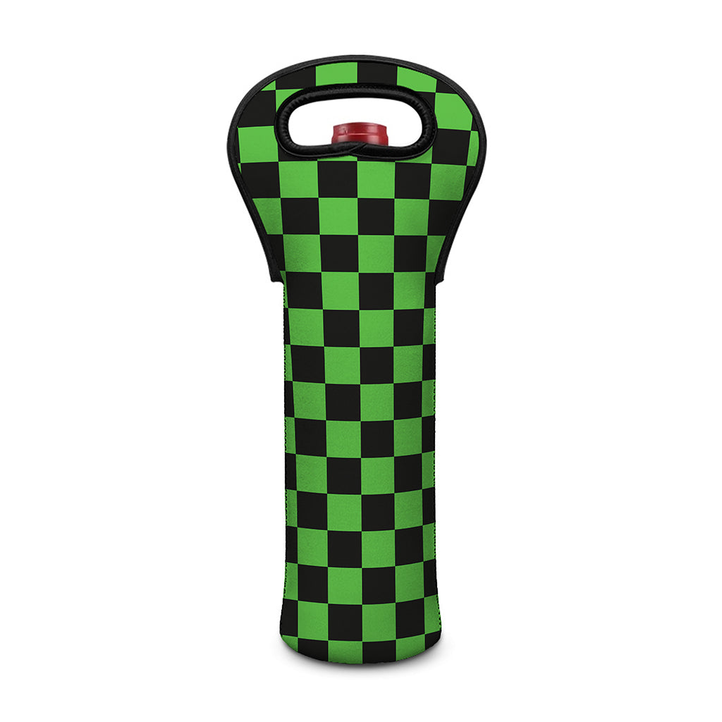 Black And Green Checkered Print Single Neoprene Wine Tote