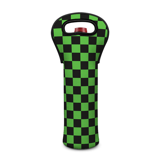 Black And Green Checkered Print Single Neoprene Wine Tote