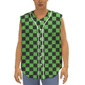 Black And Green Checkered Print Sleeveless Baseball Jersey