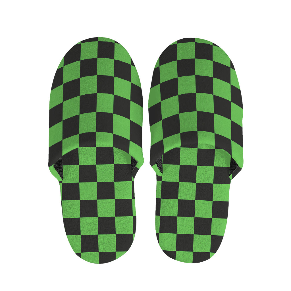 Black And Green Checkered Print Slippers