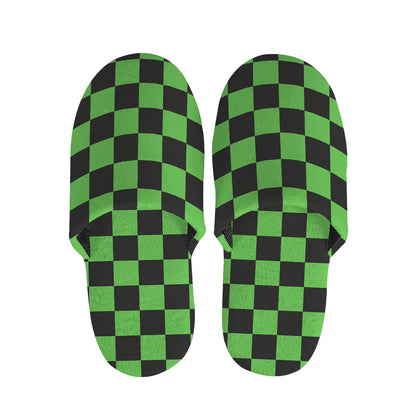 Black And Green Checkered Print Slippers