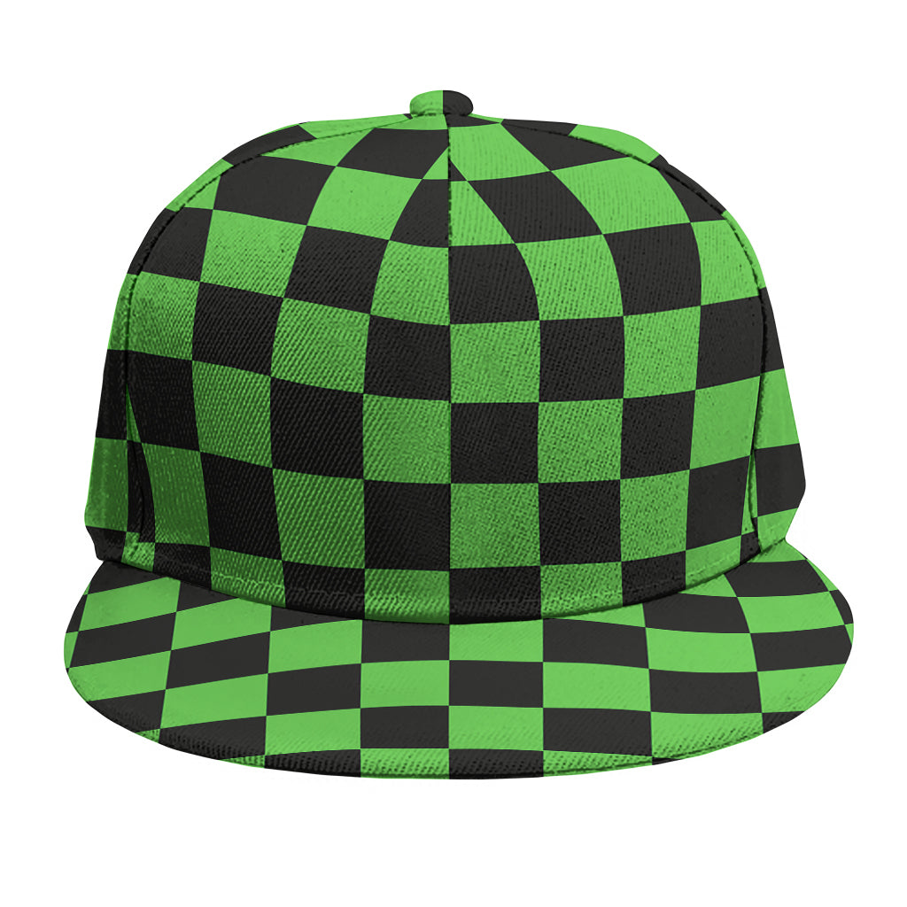 Black And Green Checkered Print Snapback Cap