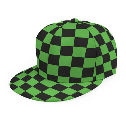 Black And Green Checkered Print Snapback Cap