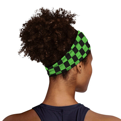 Black And Green Checkered Print Sports Headband
