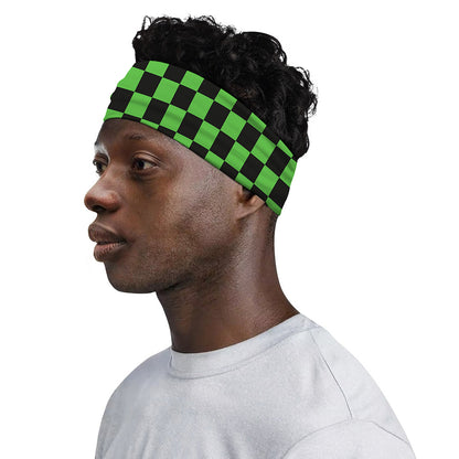 Black And Green Checkered Print Sports Headband