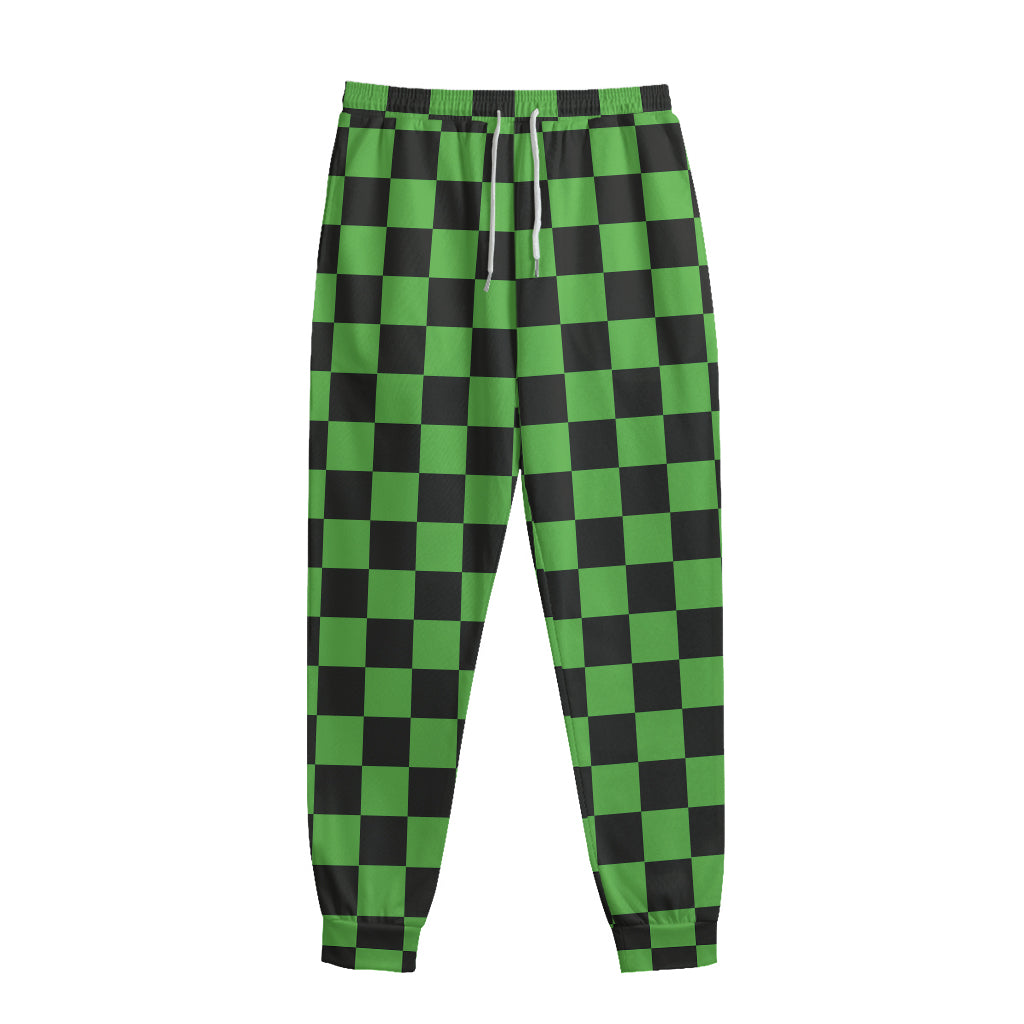 Black And Green Checkered Print Sweatpants