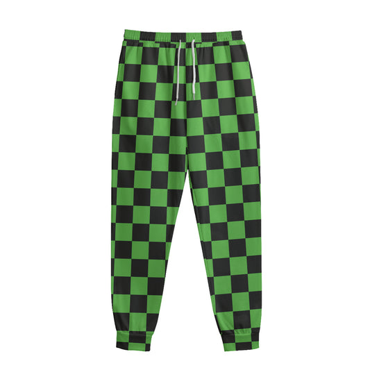 Black And Green Checkered Print Sweatpants