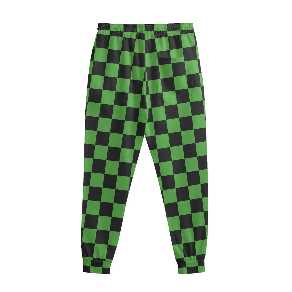 Black And Green Checkered Print Sweatpants
