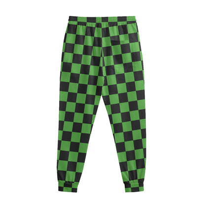 Black And Green Checkered Print Sweatpants