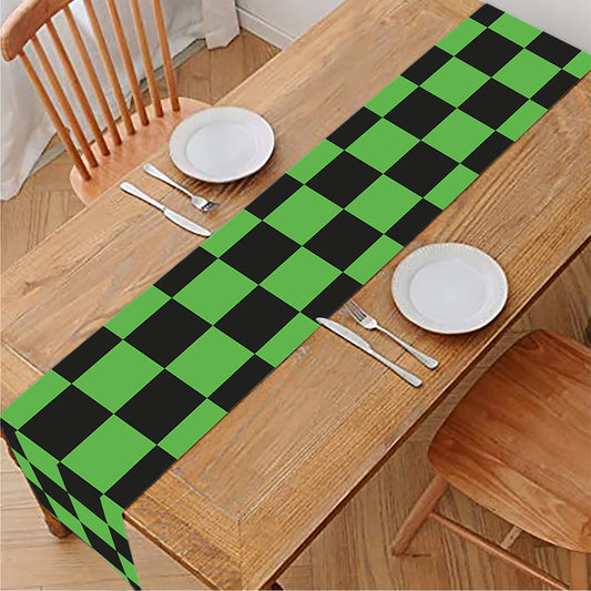 Black And Green Checkered Print Table Runner