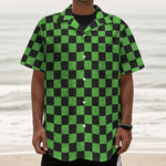 Black And Green Checkered Print Textured Short Sleeve Shirt
