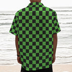 Black And Green Checkered Print Textured Short Sleeve Shirt