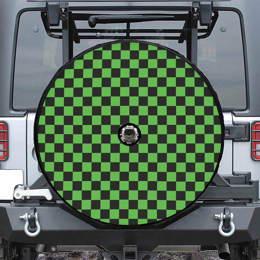 Black And Green Checkered Print Tire Cover With Camera Hole