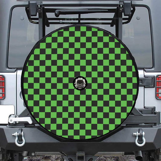 Black And Green Checkered Print Tire Cover With Camera Hole
