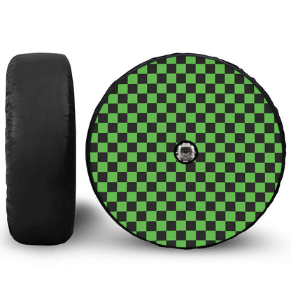 Black And Green Checkered Print Tire Cover With Camera Hole