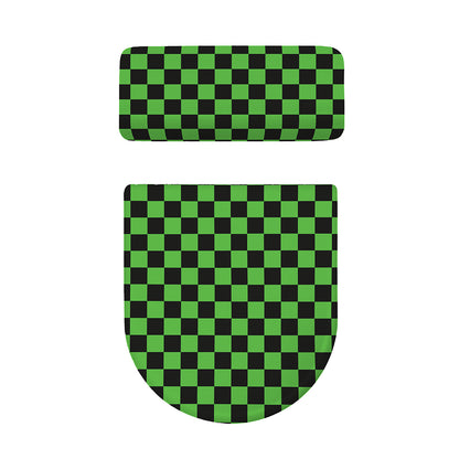 Black And Green Checkered Print Toilet Lid And Tank Cover Set