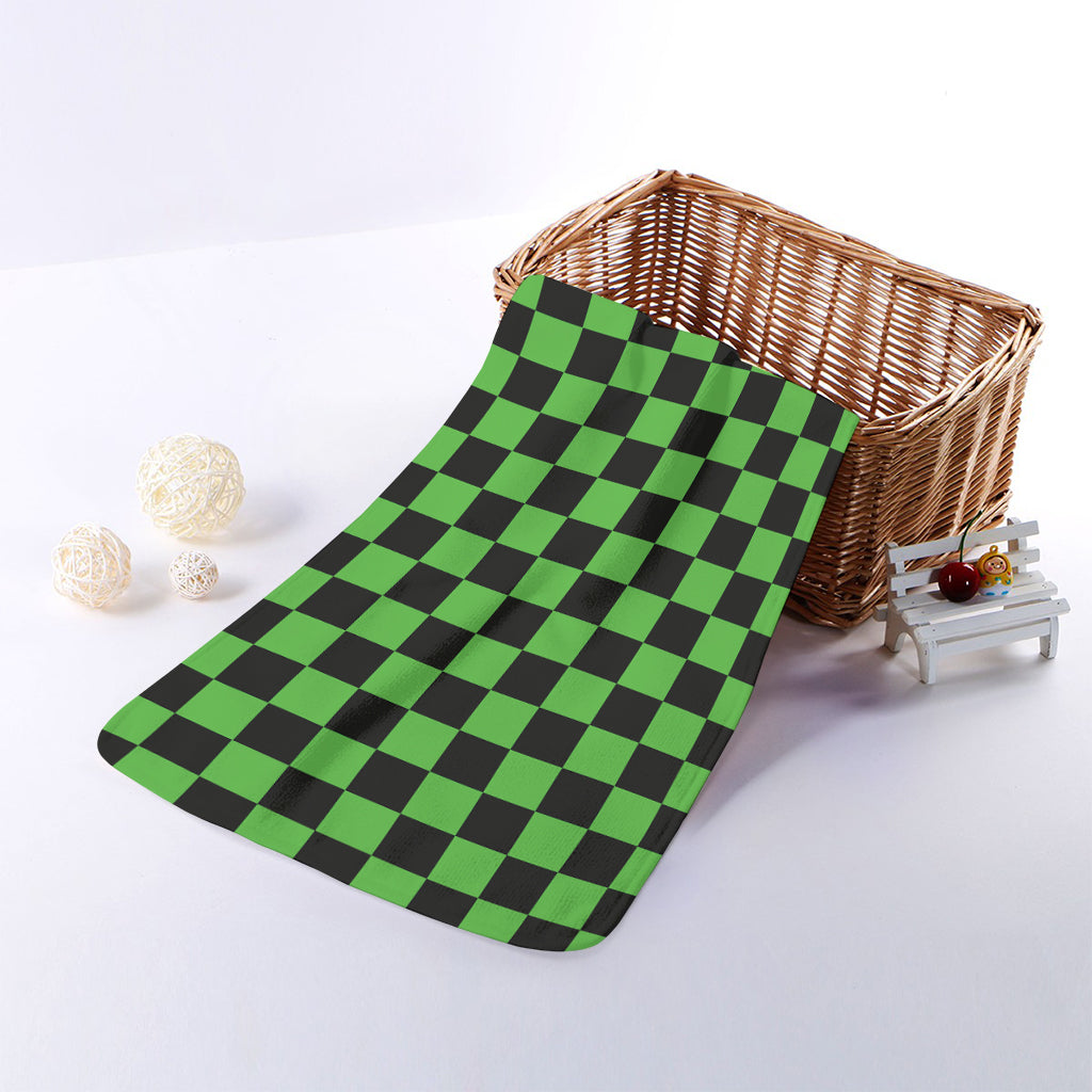 Black And Green Checkered Print Towel