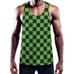 Black And Green Checkered Print Training Tank Top