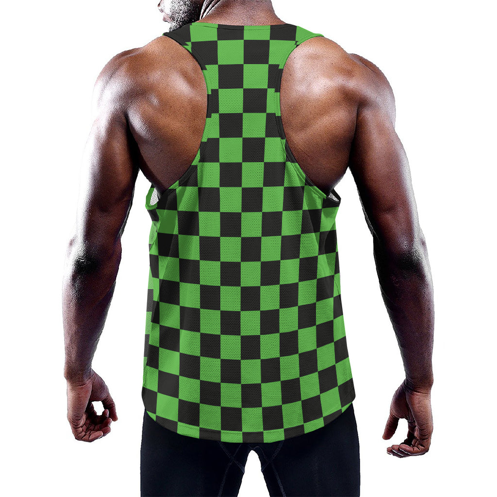 Black And Green Checkered Print Training Tank Top