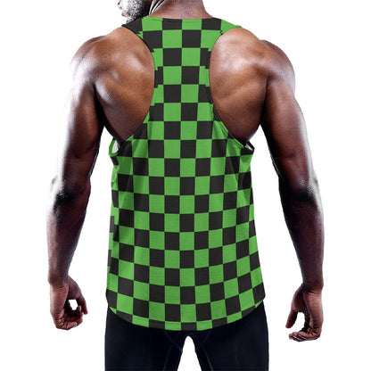 Black And Green Checkered Print Training Tank Top